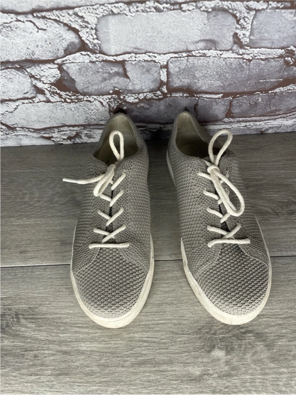 Nisolo Go-To Eco Gray Knit Fabric Lace Up Low Sneakers Shoes Women Sz 7M US/38EU